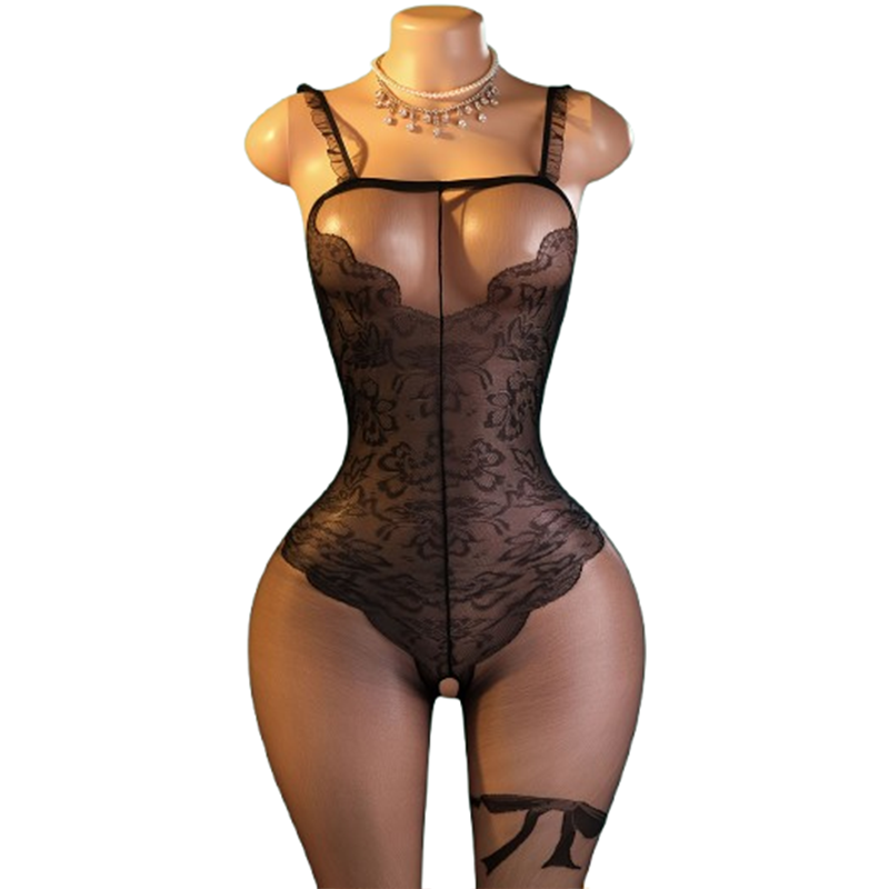 Lace Teddy Lingerie - Eén stuk zwarte kanten lingerie met