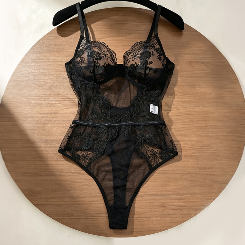 Dames bloemenkant bodysuit, zw - Lace Teddy Lingerie recensie en prijs