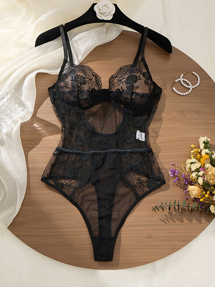 Dames bloemenkant bodysuit, zw - Lace Teddy Lingerie recensie en prijs